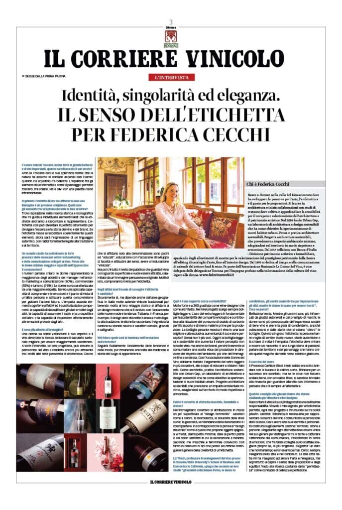 Il senso delletichette per Federica Cecchi Corriere vinicolo 2023 About - Federica Cecchi - Wine Design, Marketing & Communication